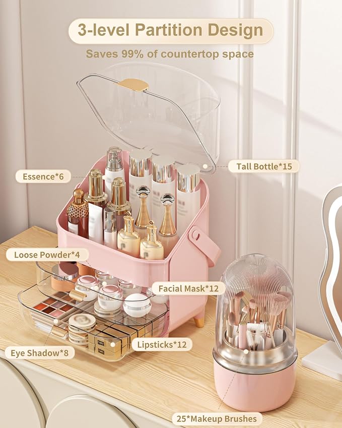 Makeup Organizer, Skincare Holder Bathroom Counter Organizer, Storage Box - Image 3