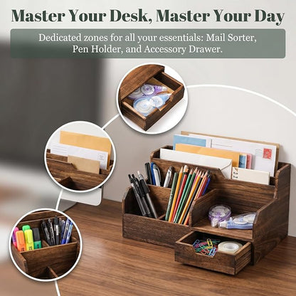 Pumtus Brown Wooden Desk Organizer, Mail Organizer - Image 3