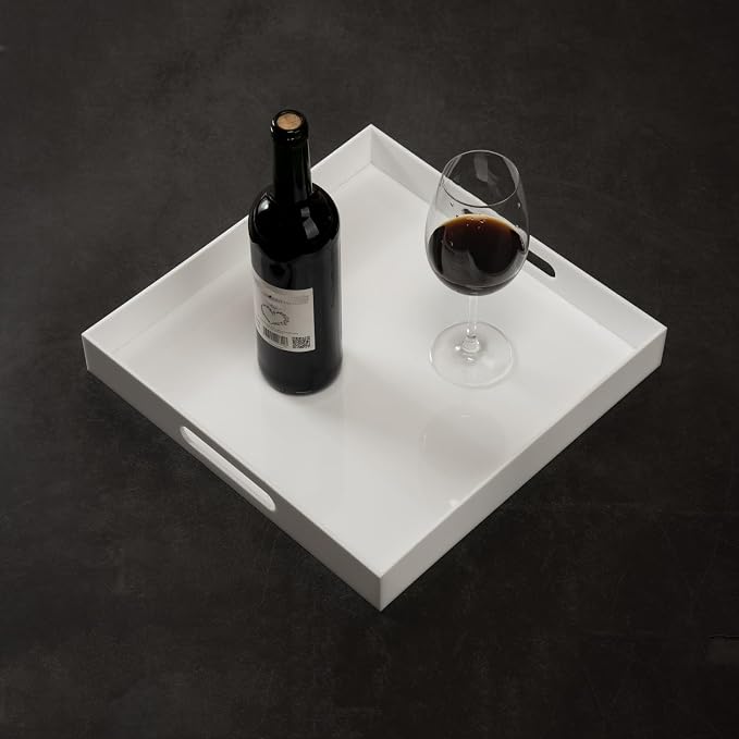 Glossy White 21"X21"X2" Decorative Tray Extra Large Sturdy Acrylic Serving Tray - Image 4