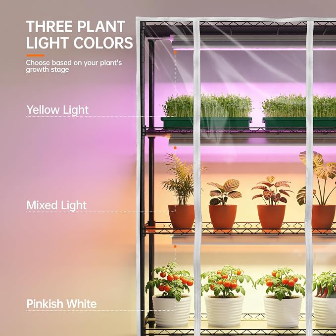 Bstrip Indoor Greenhouse with Grow Light, 5-Tier 47.2"x17.8"x71" Metal Plant - Image 4
