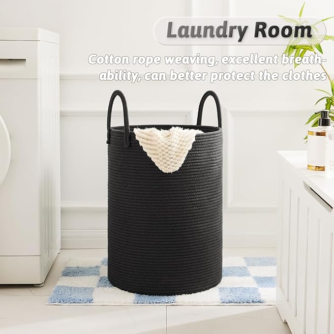 Laundry Basket, Woven Cotton Rope Laundry Hamper, 40L - Image 5