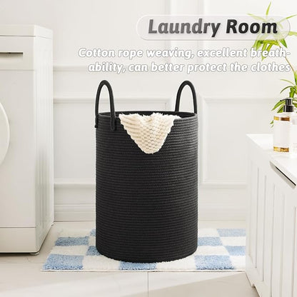 Laundry Basket, Woven Cotton Rope Laundry Hamper, 40L - Image 5