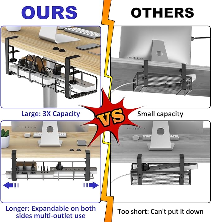 Under Desk Cable Management Tray, 31.5'' No Drill Heavy Duty Steel Cable Tray - Image 2