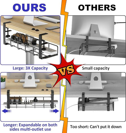 Under Desk Cable Management Tray, 31.5'' No Drill Heavy Duty Steel Cable Tray - Image 2