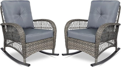 VIVIJASON 2 Piece Patio Wicker Rattan Rocker Chair, Outdoor Rattan Rocker Chair by VIVIJASON