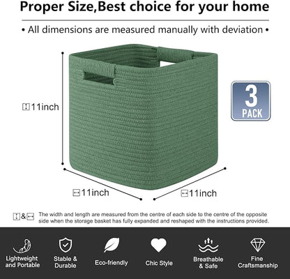 OIAHOMY Storage Cubes 11 Inch Storage Bins-3 Pack, Cotton Rope Woven Baskets - Image 3