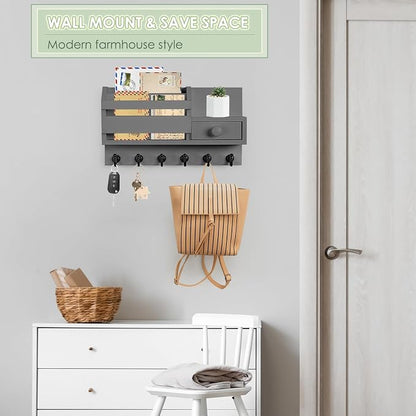 VIS'V Key Holder Wall Mount, Wooden Mail and Key Organizer, Small Shelf - Image 2