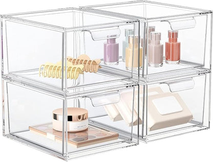 4 Pack Stackable Acrylic Makeup Organizer, Jewelry and Home Storage by SpaceHacks