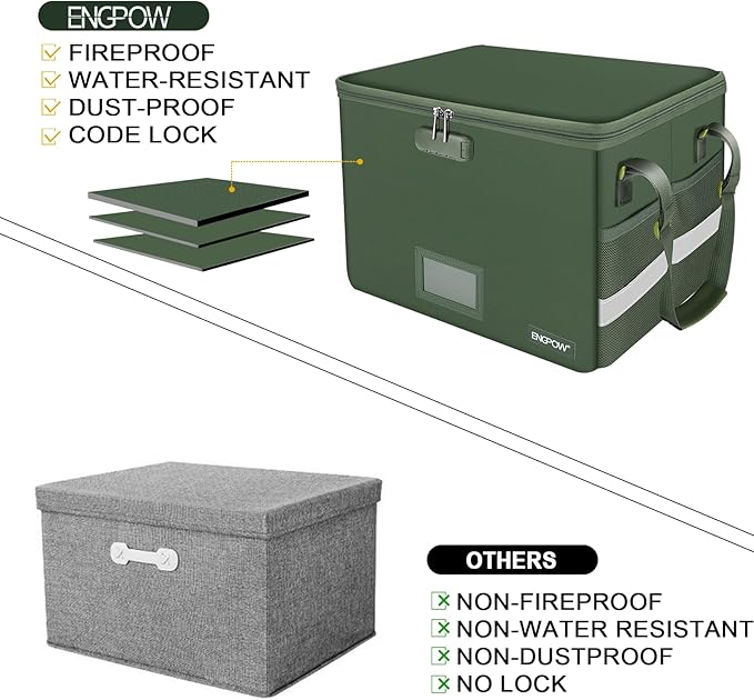ENGPOW File Box with Lock, Fireproof Document Box with Zipper Lid, Collapsible - Image 6