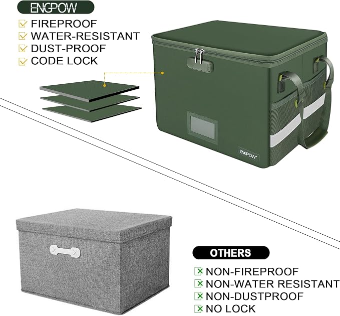 ENGPOW File Box with Lock, Fireproof Document Box with Pockets, Collapsible - Image 6