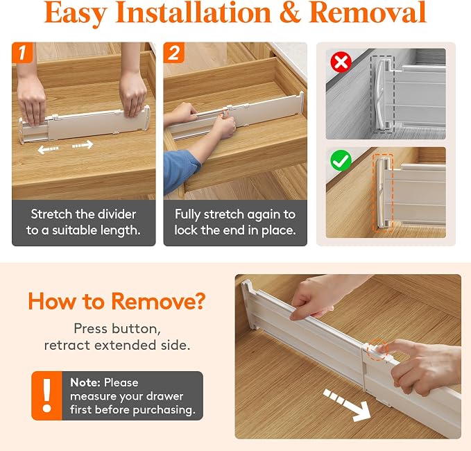 Lifewit 5 Pack Drawer Dividers for Clothes, Adjustable White Plastic Separators - Image 5