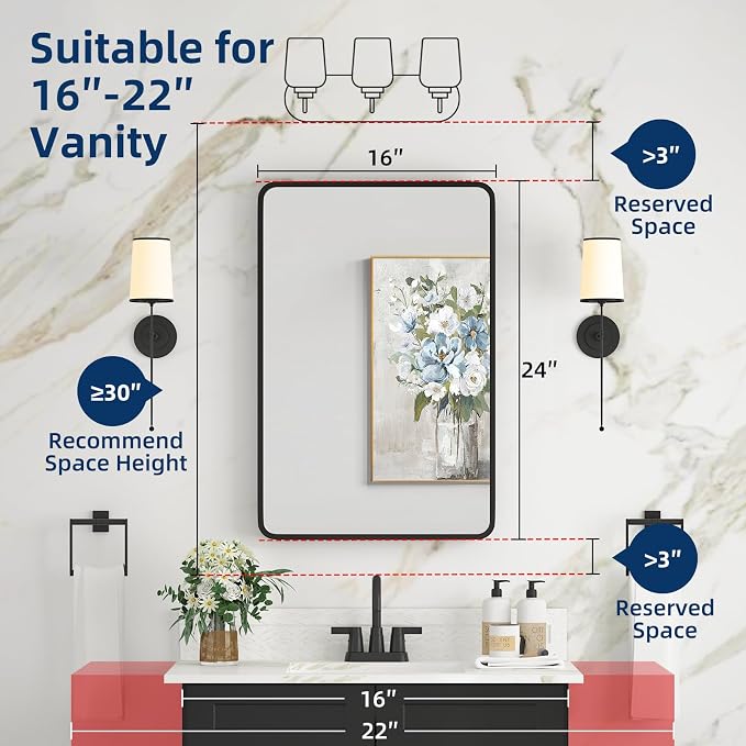 Bathroom Medicine Cabinet with Mirror 16 x 24 Inch, Mirrored Cabinets with 2 - Image 3