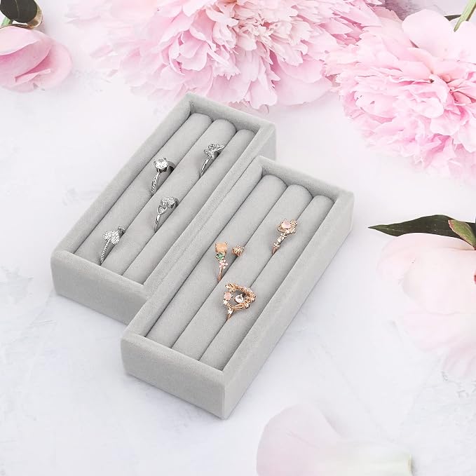 DesignSter Small Jewelry Tray, Velvet Jewelry Display Tray, Stackable Jewelry - Image 3