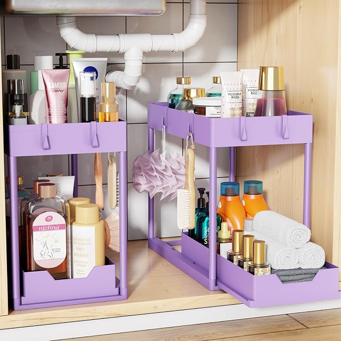 Simple Trending Under Sink Organizer 2 Pack, Sink Pull-Out Sliding Storage by SimpleTrending
