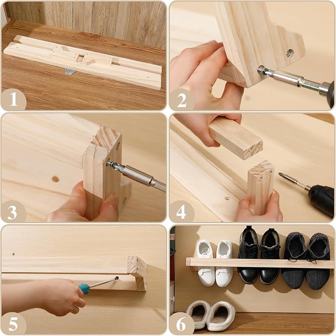 Wenqik 4 Pcs Wall Mounted Wooden Shoe Rack 30 Inch Rustic Wood Wall Hanging - Image 3