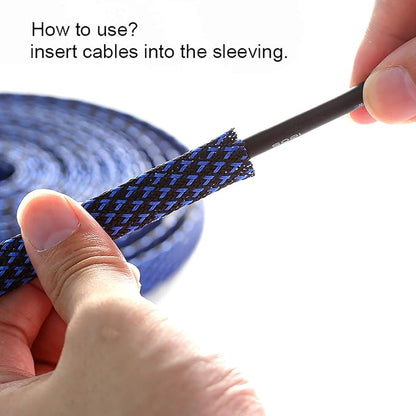 100ft - 3/8 inch PET Expandable Braided Sleeving – BlackBlue – Alex Tech - Image 6