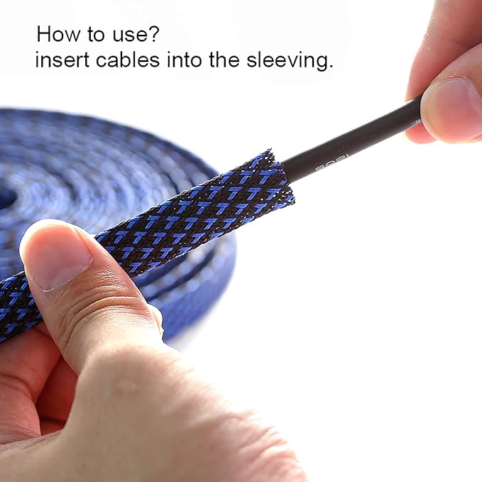 100ft - 1 inch PET Expandable Braided Sleeving – BlackBlue – Alex Tech Braided - Image 6