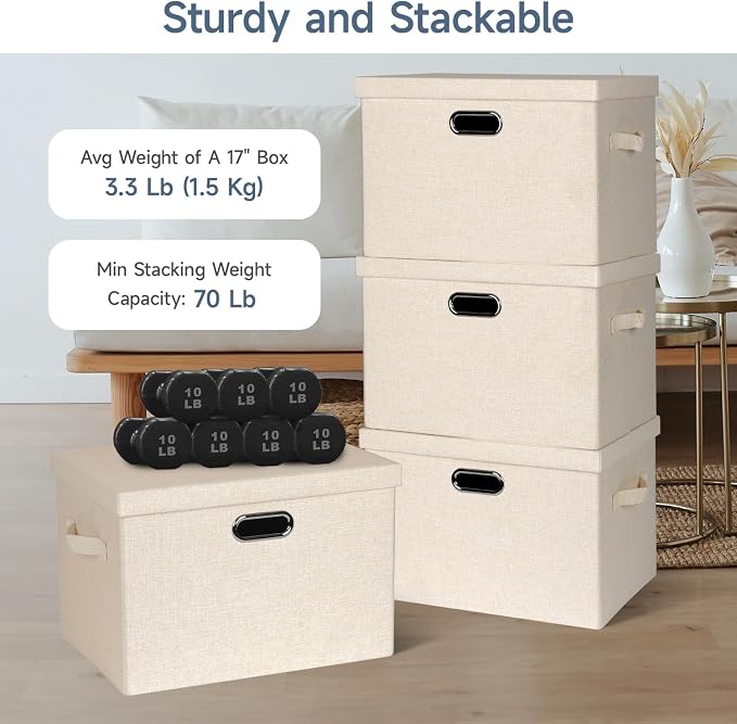 Large 17" 36 Quart Collapsible Stackable Storage Bins - Image 3