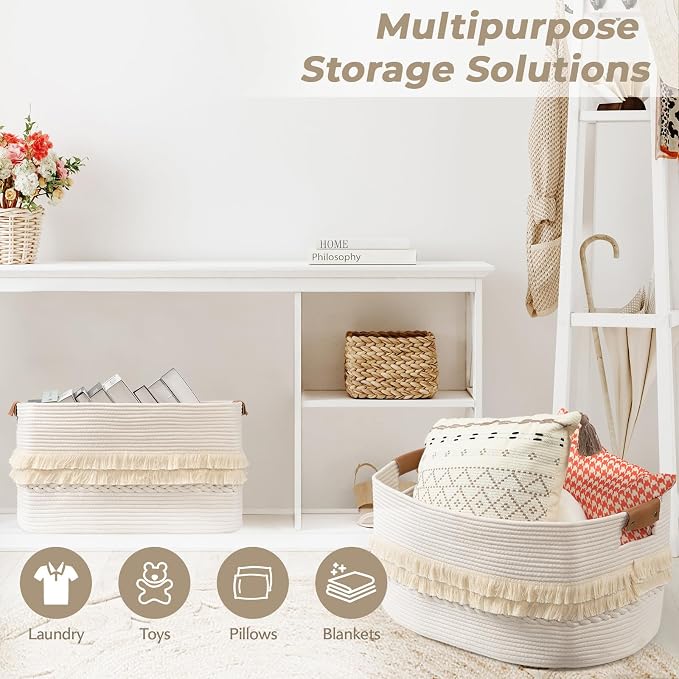 danpinera 108L Large Basket for Living Room, Boho Decorative Basket Organizing - Image 7