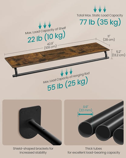 SONGMICS Clothes Rack with Top Shelf, Wall Mounted Clothing Rack, with Hanging - Image 5