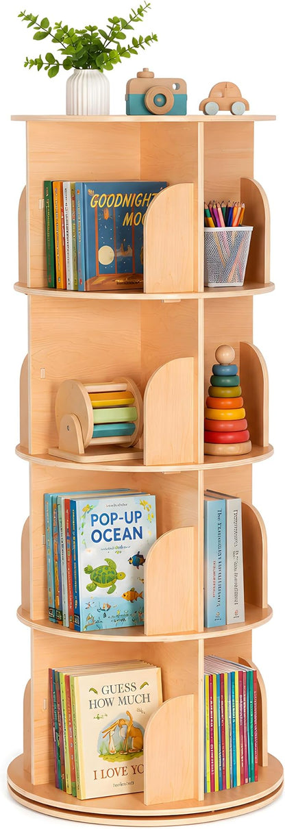 4 Tier Rotating Bookshelf, 360 Display Floor Standing Bookcase | Corner by Unknown