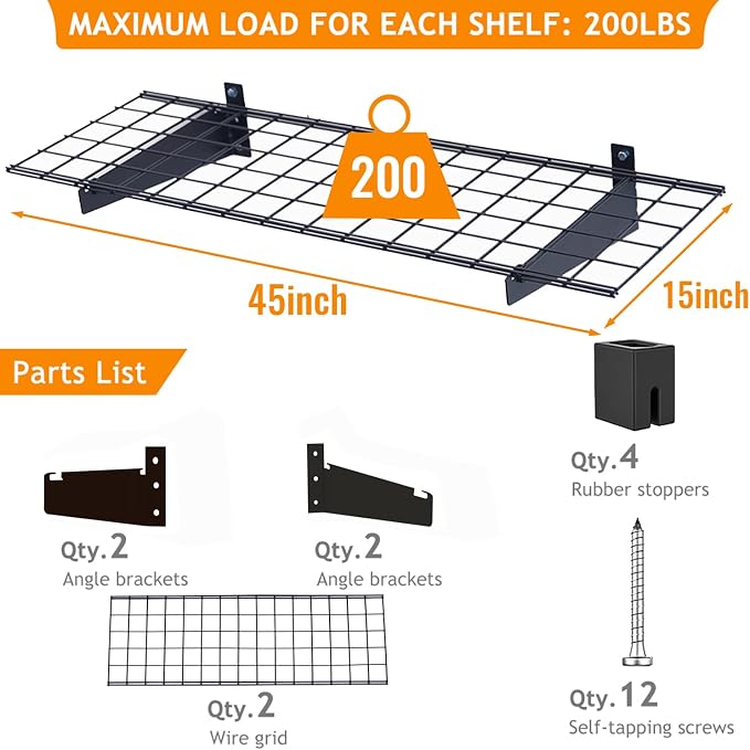 Wallmaster 2-Pack 15x45 Heavy Duty Garage Wall Shelving 45-inch-by-15-inch Wall - Image 4
