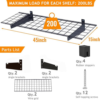 Wallmaster 2-Pack 15x45 Heavy Duty Garage Wall Shelving 45-inch-by-15-inch Wall - Image 4