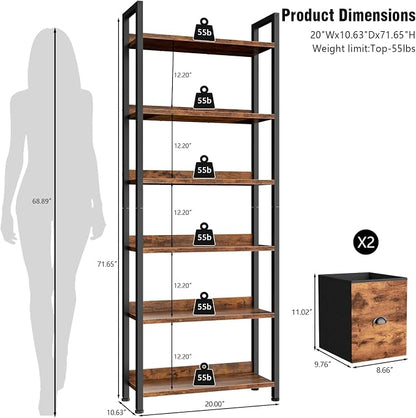 Furologee 6-Tier Bookshelf Set of 2, Tall Bookcase - Image 3