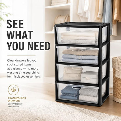 Wide 4 Drawer Plastic Storage Tower Organizer, | Tool-Free Assembly Floor - Image 6
