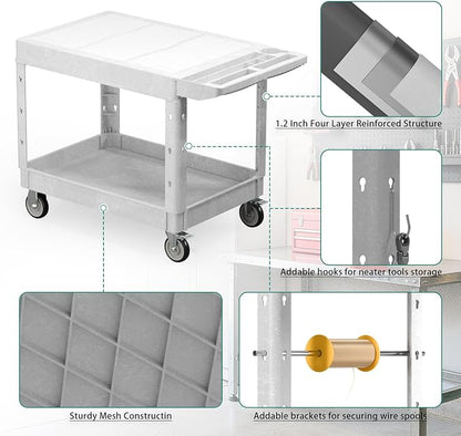 Heavy Duty Utility Rolling Tool Cart, 1000 lbs Capacity Flat Top Plastic - Image 3