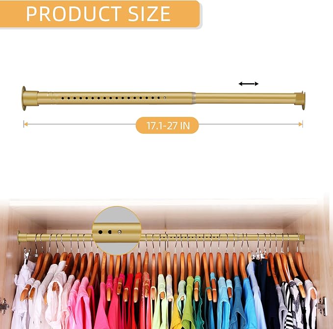 1.3 Inch Diameter Closet Rods for Hanging Clothes 17-28 Inch Adjustable - Image 6