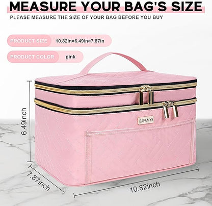 Double Layer Travel Makeup Bag for Women, Large Cosmetic Case Organizer - Image 3