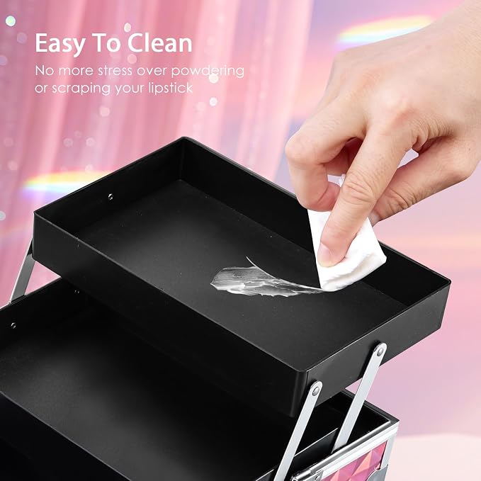 Makeup Case with Lighted Mirror Travel Makeup Organizer Box 2 Trays Lockable - Image 6
