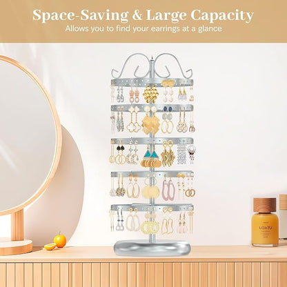 MODOWEY Rotating Earring Holder Organizer Stand, 5 Tier Metal Tree, - Image 8