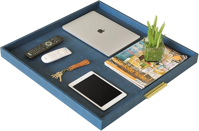 HofferRuffer Extra Large Square Serving Tray, Elegant Faux Leather Ottoman Tray - Image 4