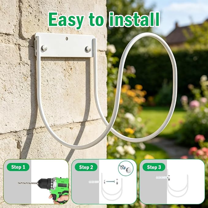 Hose Holder, Metal Water Hose Hanger, Wall Mounted Hose Rack and Hook - Image 3