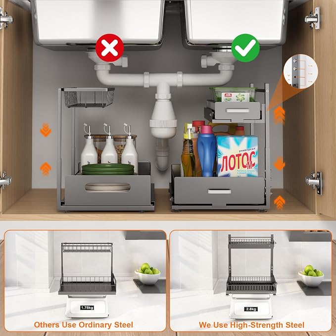 Under Sink Organizer, 2 Tier Slide Out Kitchen Cabinet Organizers - Image 4