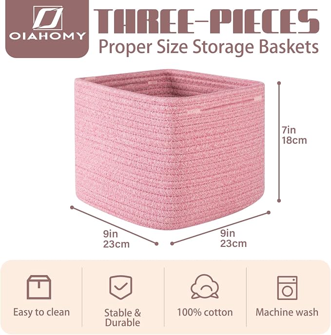 OIAHOMY 9”x9”x7” Storage Cubes, Cotton Rope Woven Baskets - Image 2