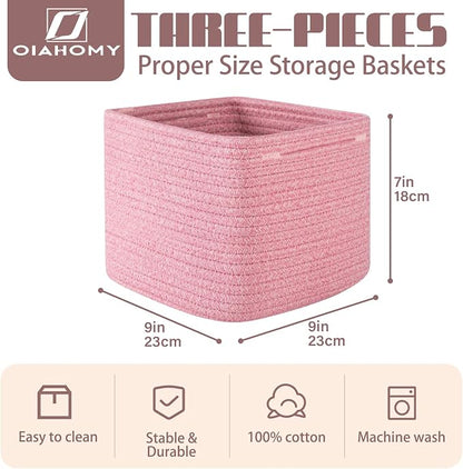 OIAHOMY 9”x9”x7” Storage Cubes, Cotton Rope Woven Baskets - Image 2