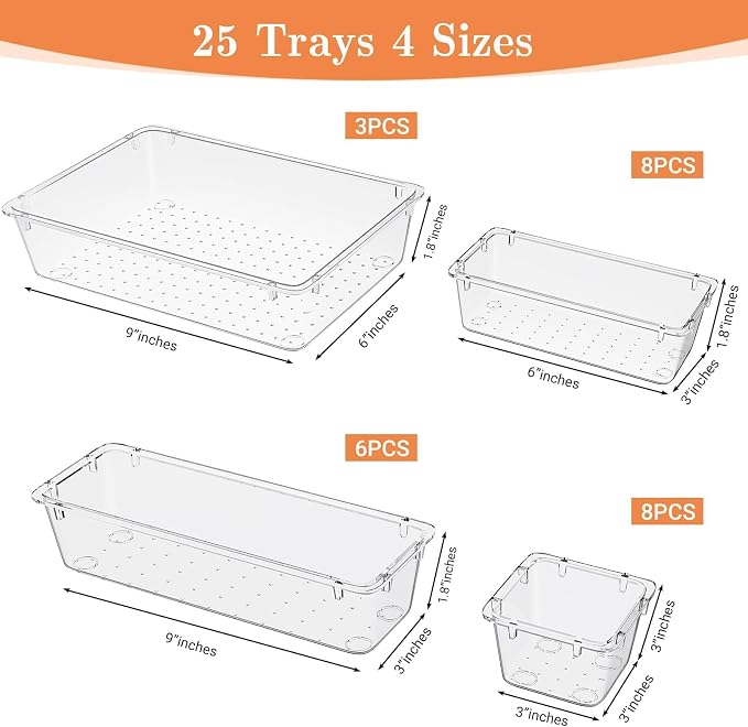 25 PCS Plastic Drawer Organizer Set, 4-Size Versatile Organizer Trays & storage - Image 2