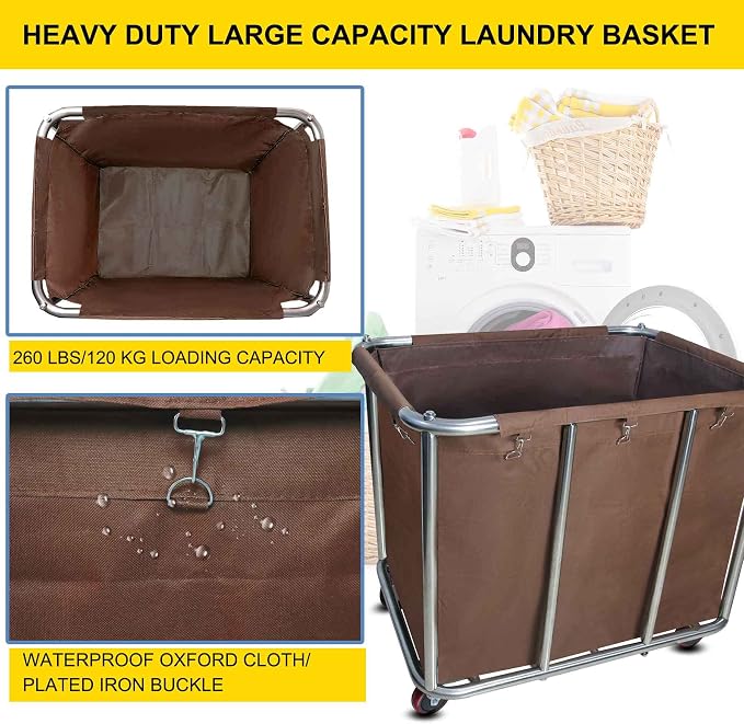 Commercial Laundry Cart with Wheels, Large Industrial Rolling Laundry Basket - Image 4