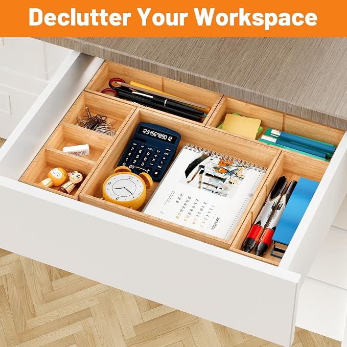 SpaceWhisper Bamboo Drawer Organizer, 10-Piece Drawer Divider - Image 7