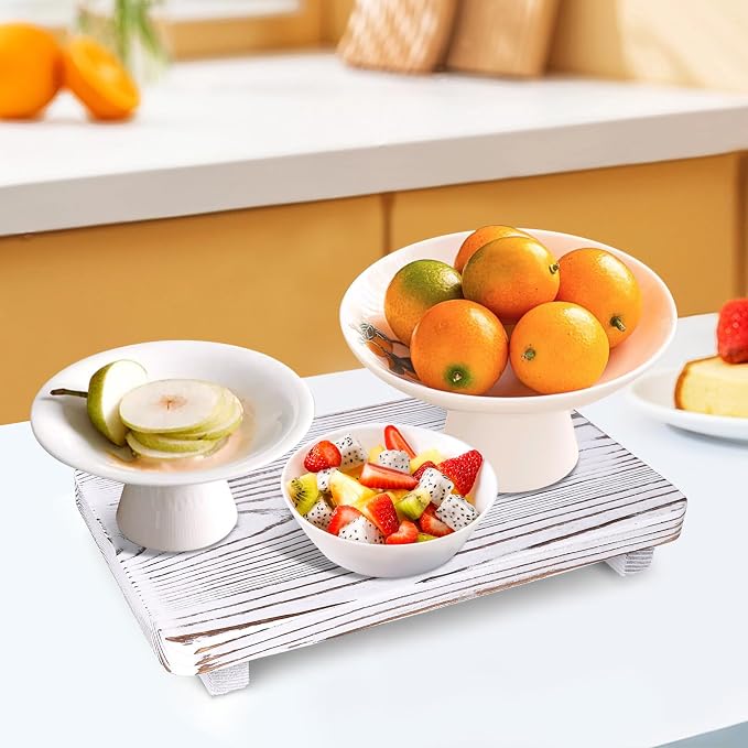 Bathroom Counter Tray Wood Pedestal Stand White Kitchen Countertop Trays - Image 7