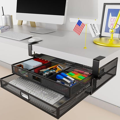 Under Desk Drawer Organizer No Drilling 2 Slide Out Drawer Under Table Storage by Cankm