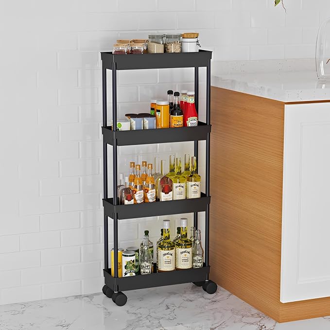 Sooyee 4 Tier Slim Storage Cart, Narrow Shelf, Mobile Shelving Unit Organizer - Image 5