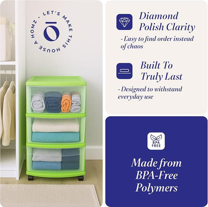 Homz 3 Drawer Plastic Storage and Organizer Cart, Rolling Cabinet - Image 4