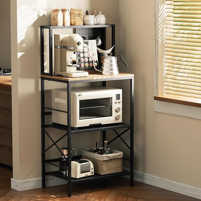Kitchen Bakers Rack with Pegboard, 4-Tiers Coffee Bar Table, Heavy-Duty Metal - Image 9