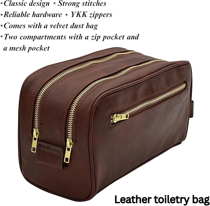Dopp Gift Large Travel Toiletry Bag Premium Quality PU Leather Two compartments - Image 3