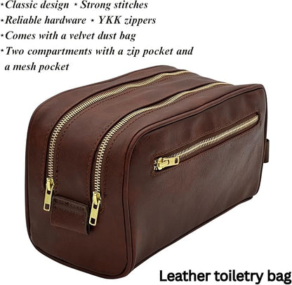 Dopp Gift Large Travel Toiletry Bag Premium Quality PU Leather Two compartments - Image 3