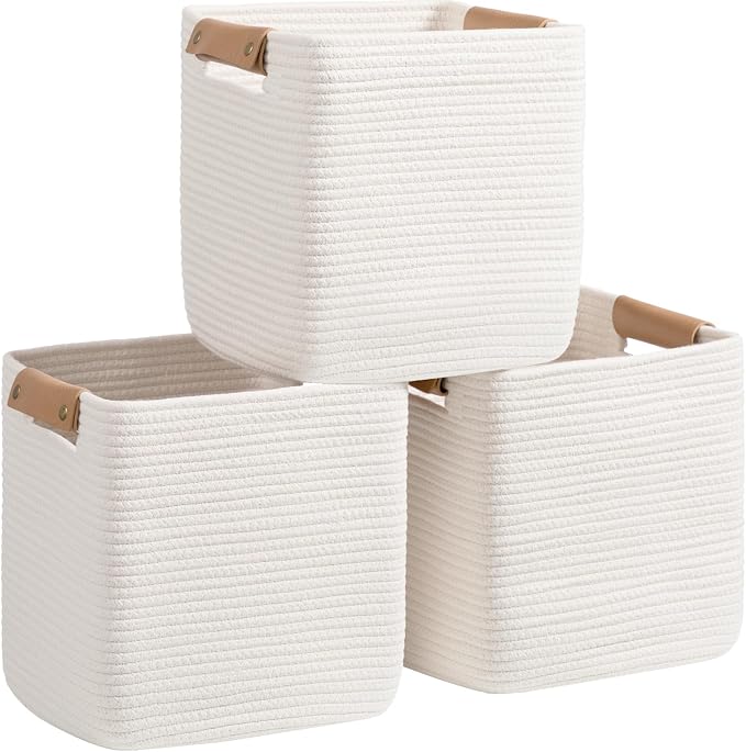 danpinera Set of 3 11 Inch Storage Baskets, Cube Storage Bins, Square Cotton by danpinera
